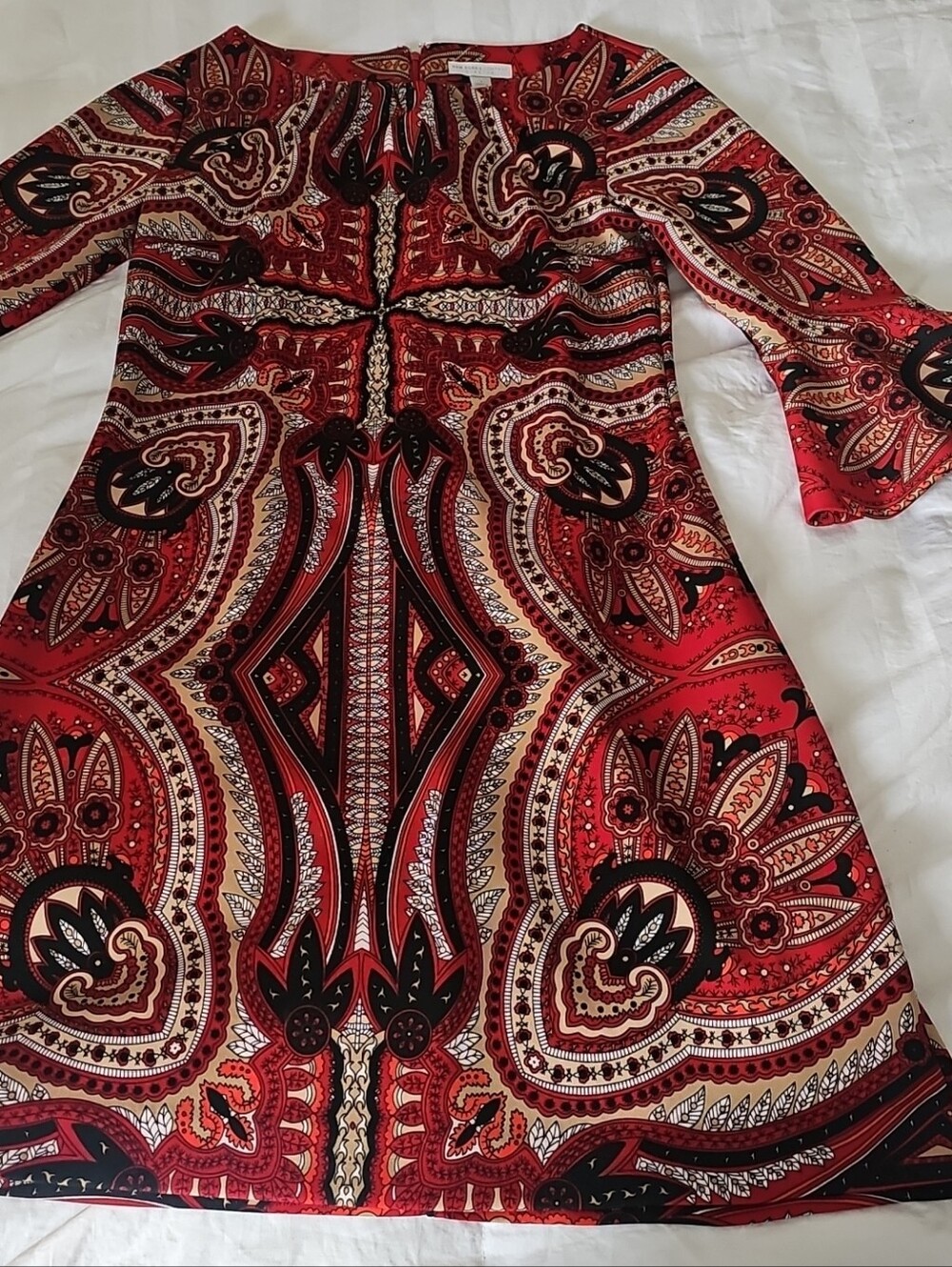 New York & Company Red Paisley A-Line Dress